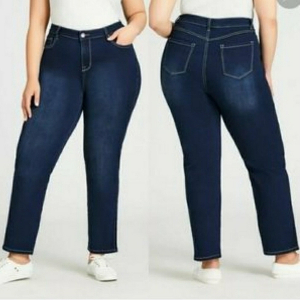 AVENUE DENIM Butter Straight Leg 5 Pocket Knit Denim Blue Jeans 30 NWT